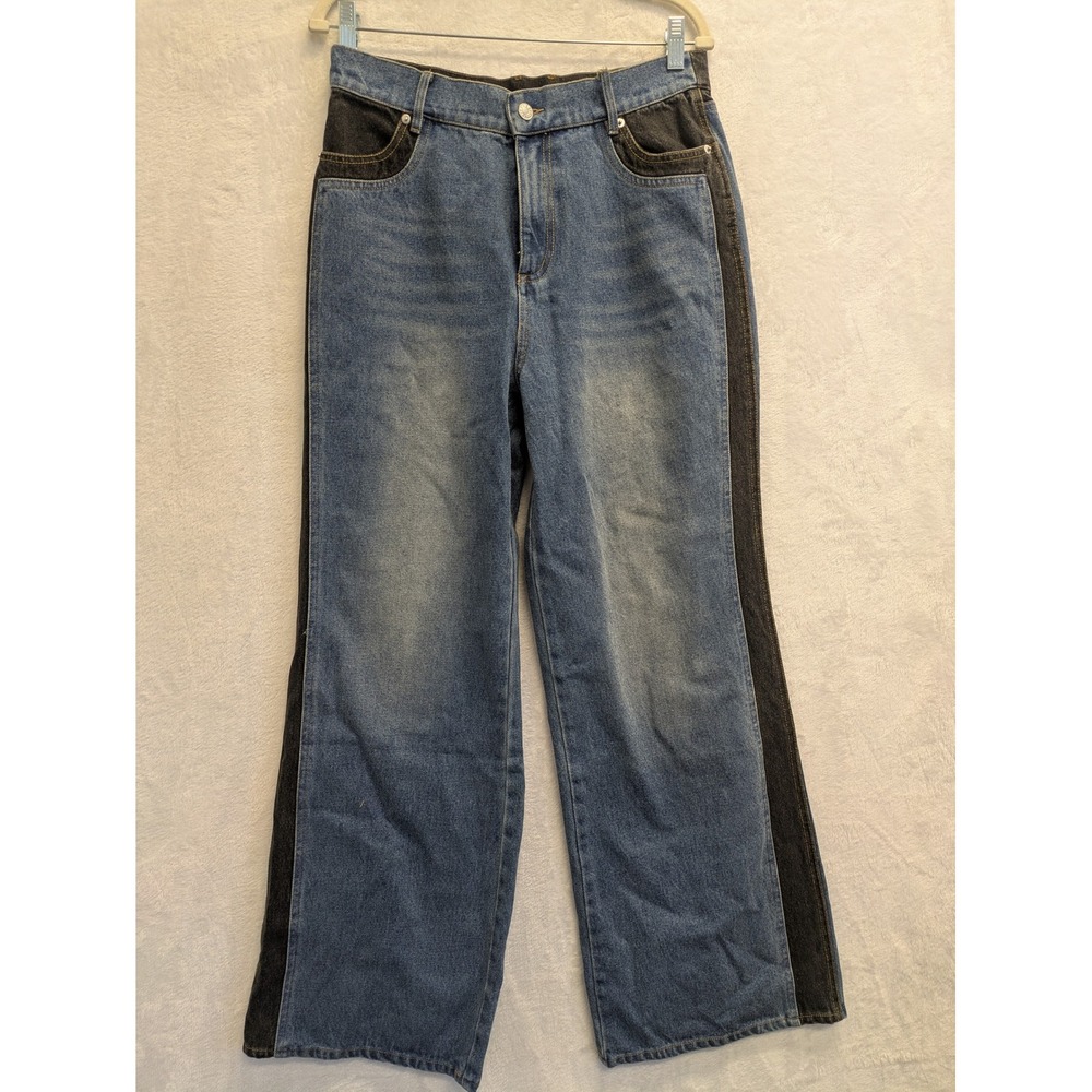 Blue B Western Women's Denim Jeans Size L Wide‎ Leg Contrast Panel